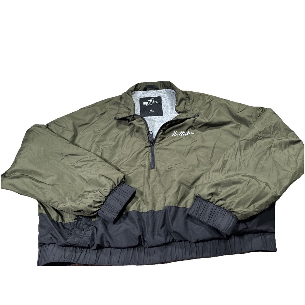 Hollister Cropped 1/2 Zip Windbreaker Pullover Jacket in Green Black Size XL